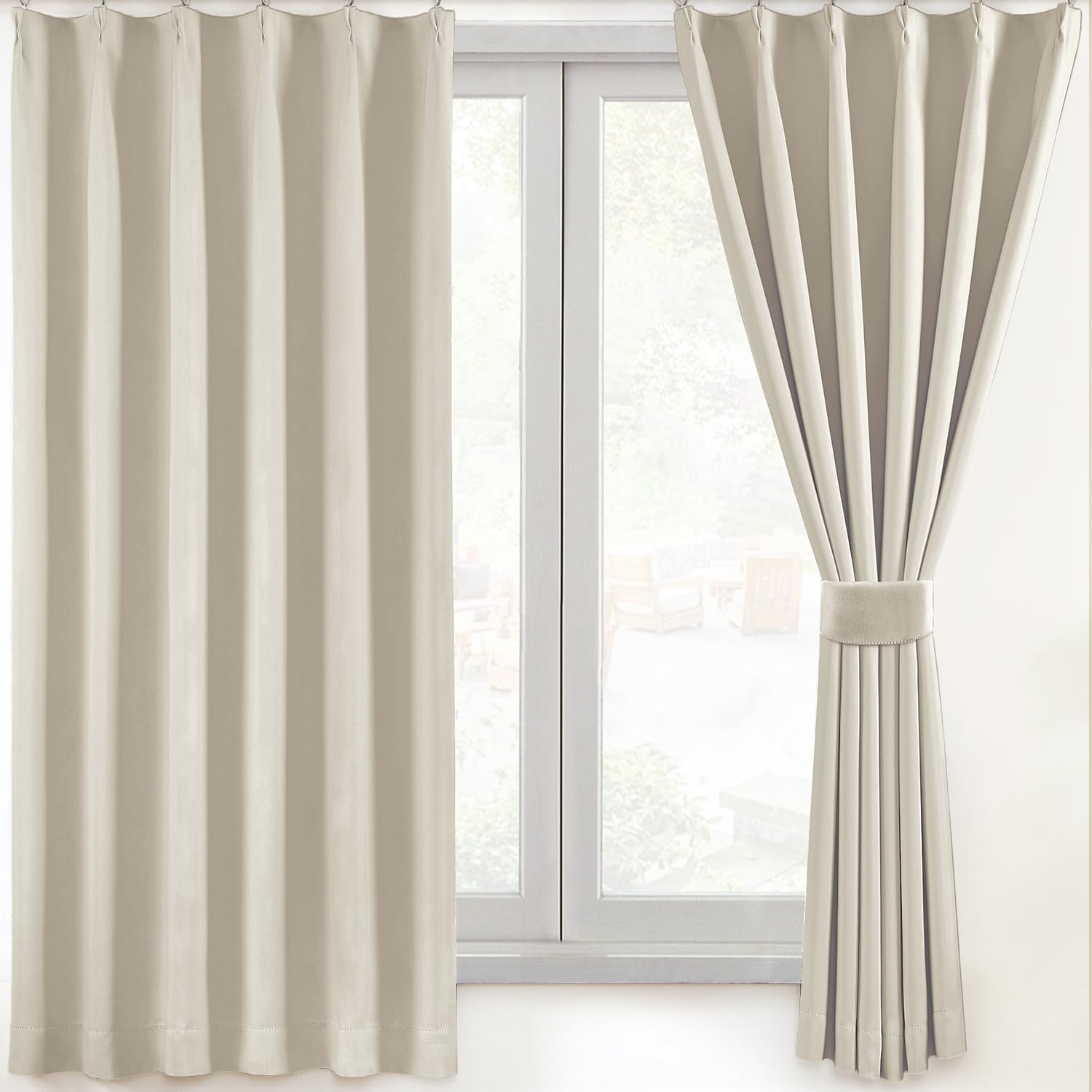 

AZRA Уровень 1 Комплект Блэкаут Холодный Однотонный Подходит для Спален и Гостиных Стирка 100см Ширина x 90см Шторы, Шторы, 2, Звукоизоляция, Теплоизоляция, бежевый