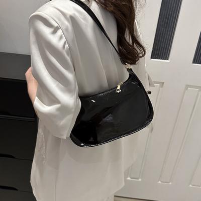 Bolsa de ombro retrô de couro sintético de cor sólida, bolsa feminina casual de designer, bolsa de ombro estilo hobos