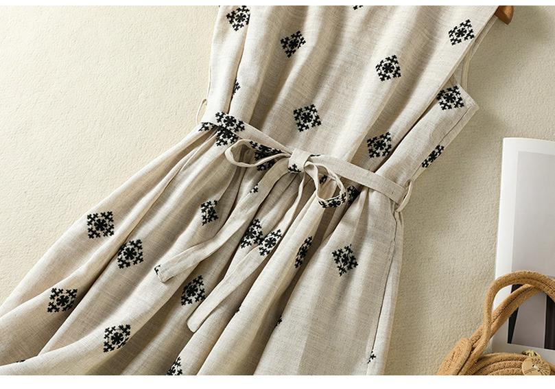 2026 Spring/Summer Sleeveless Cotton Linen Dress in Natural Hemp, Round Neck, Loose Fit, Literary Style