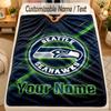 Flannel BlanketSeattle Seahawks Custom Name Text Personalized Soft Warm Throw Blanket Home Decor Gift
