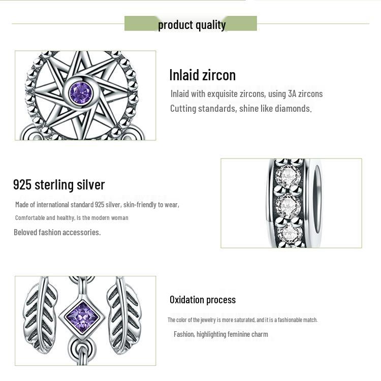 European & American Dream Catcher Necklace & 925 Sterling Silver Beaded Bracelet DIY Accessories SCC841