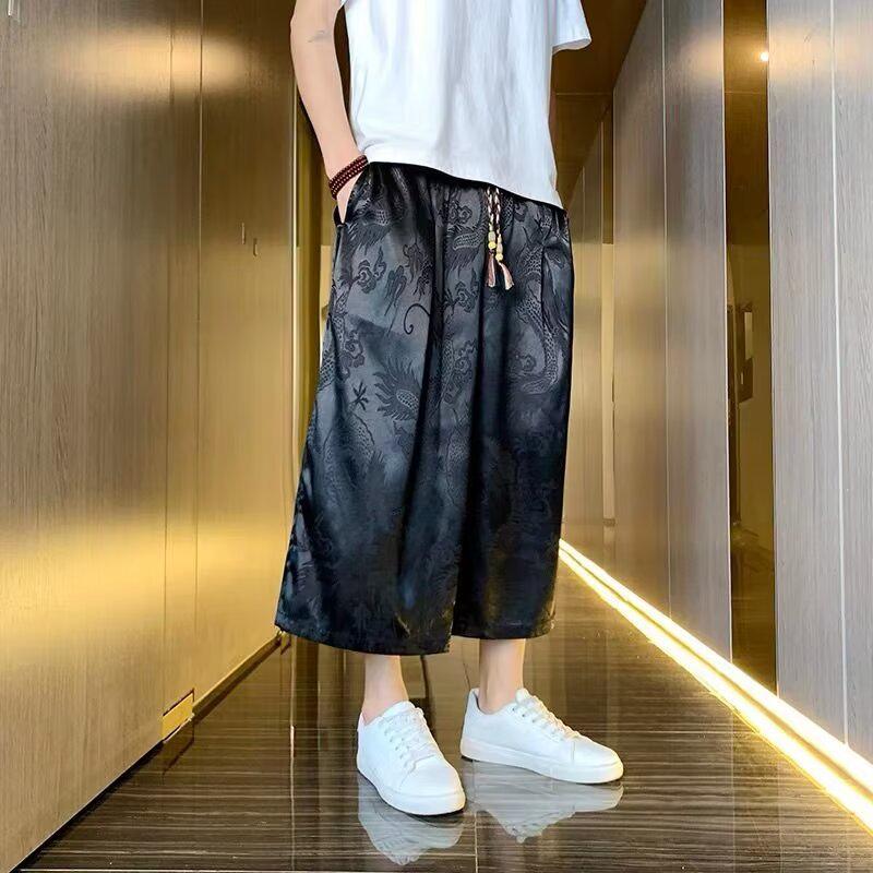 2024 Pánská móda Dragon Print Ležérní sportovní šortky - Volný rovný střih