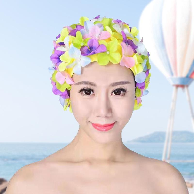 Hand-Sewn 3D Flower Swim Cap Fashion Women's Large Size Silicone Swimming Hat with Embroidery Petals Comfortable Cute Design