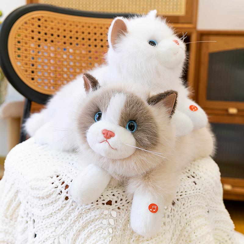 Cute Simulation Sound Ragdoll Cat Doll Hairy Tail Healing Cat Plush Doll Girl