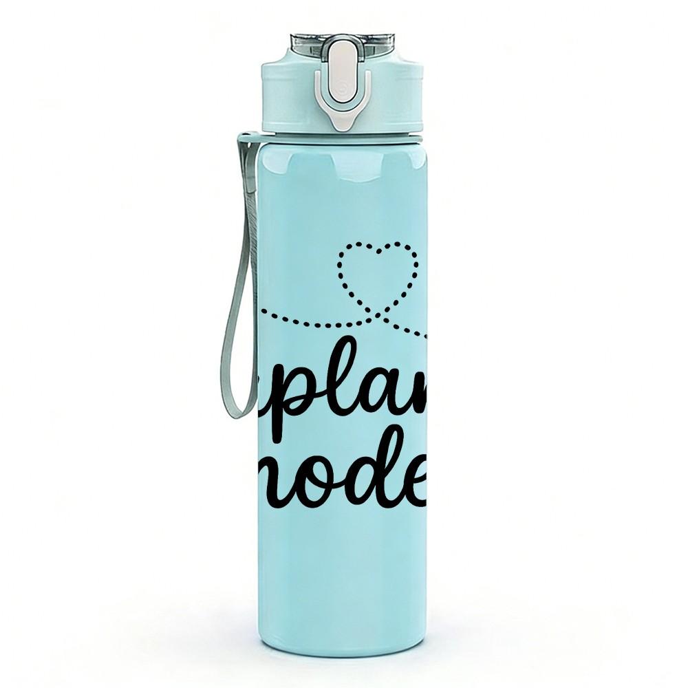 1PC Airplane Mode Cursive Letter 750ml Color Plastic Sports Water Bottle Leakproof Flip Straw Lid Suitable for Sports Office Home Use
