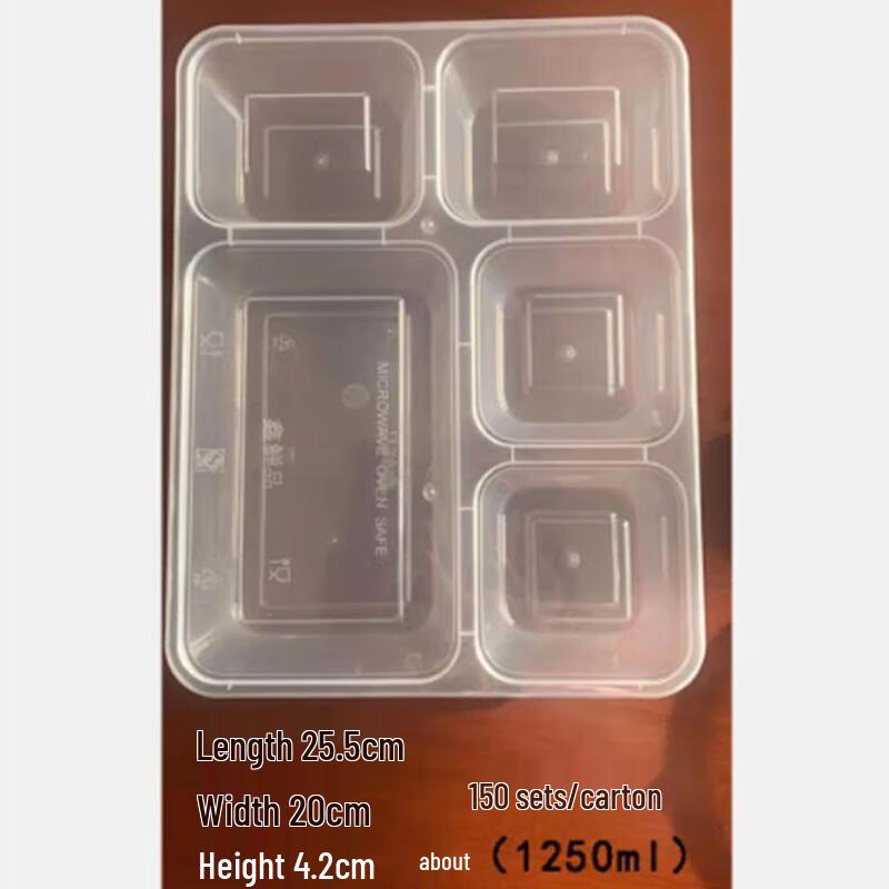 Disposable 5-Compartment Rectangular Takeaway Containers