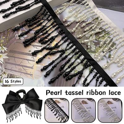 2 Yard Imitation Pearl Bead Pendant Tassel Fringe Lace Trim Diy Upholstery Wedding Dress Costume Edging Lace Ribbon Decor Carfts