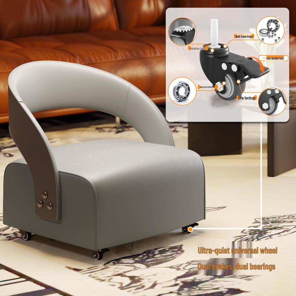 Universal Small Roller Stool with Backrest - Soft, Movable, Low Stool for Living Room Sofa