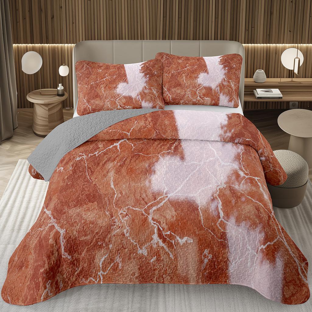 Marble Bedspread Set Soft Lightweight Stone Print Coverlet Bed Spreads, Farmhouse Modern Thin Quilted Bedding Sets for Women Men