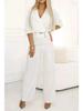 2025 Women's Solid Color V-neck Two-Button 2-Piece Pants Set