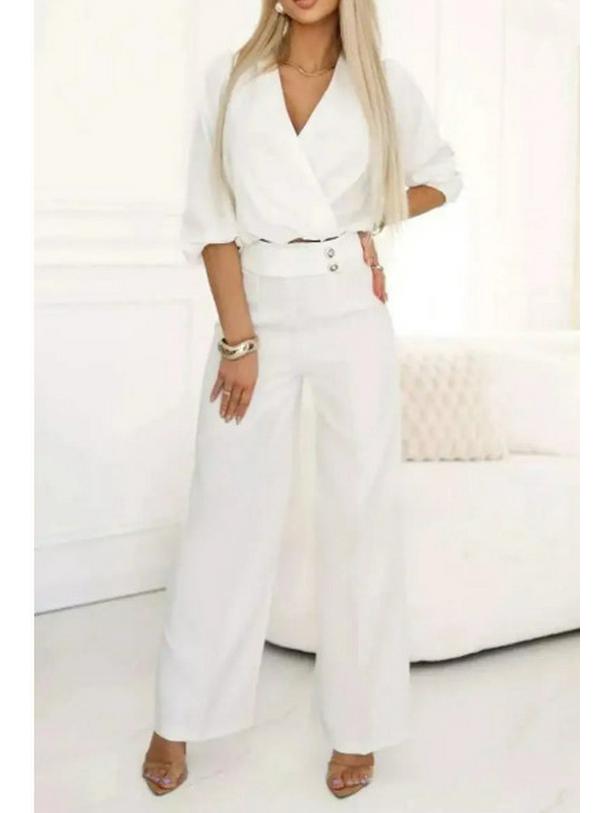 2025 Women's Solid Color V-neck Two-Button 2-Piece Pants Set
