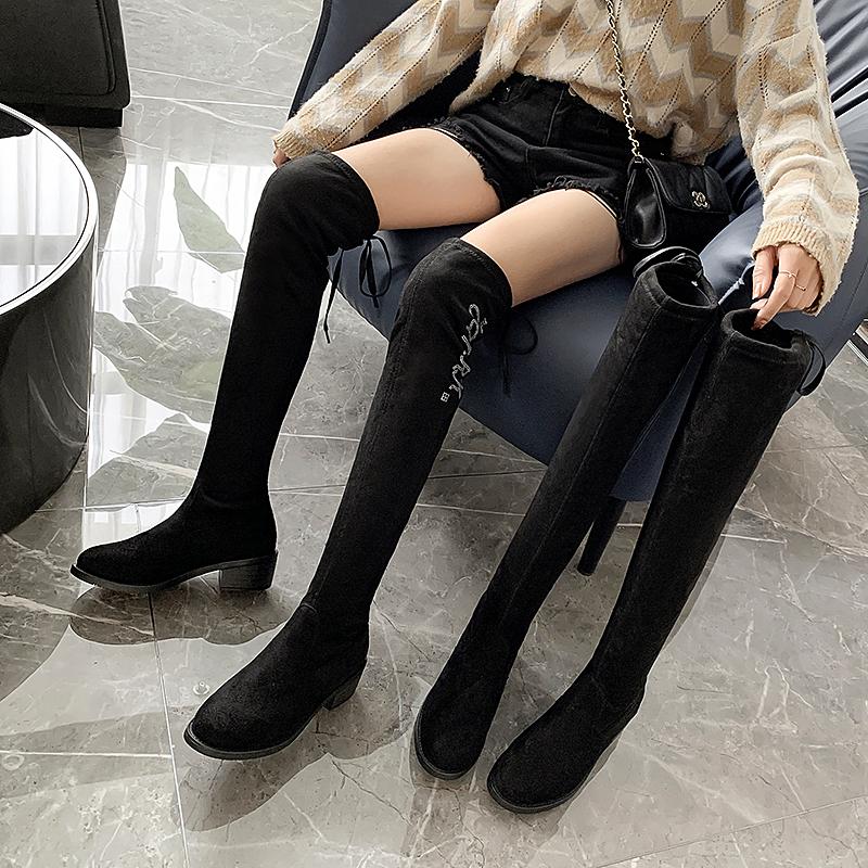 Cizme Peste Genunchi Sexy, Mulate, Elastice, cu Flock, Pantofi Femei 2024 Nou Toamnă Iarnă Dama Toc Înalt Lung Peste Coapsă Botas