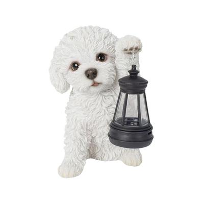 Ubia Pudel, Shiro, hält eine Solarlampe in der linken Pfote, 15 x 10 x 16 cm, Puppe, Figur, Dekoration, Tier, Gartendekoration, Hund, H24094