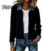 Ribbed Corduroy Top Women Denim Zip-Up Jacket, Long Sleeve Casual Coat, Relaxed Fit Jacket Fall Winter with Contrast Turndown Collar Outerwear