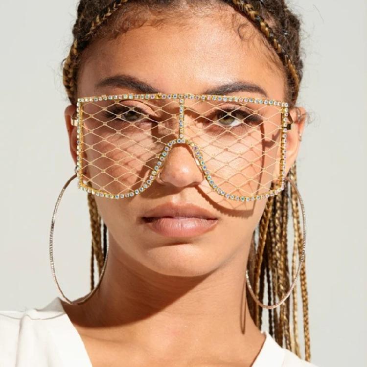 Fashion Eyeglasses with Rhinestones Colorful Sunglasses Hollow Eyeglasses Alloy Texture Suitable for Festivals and Shows