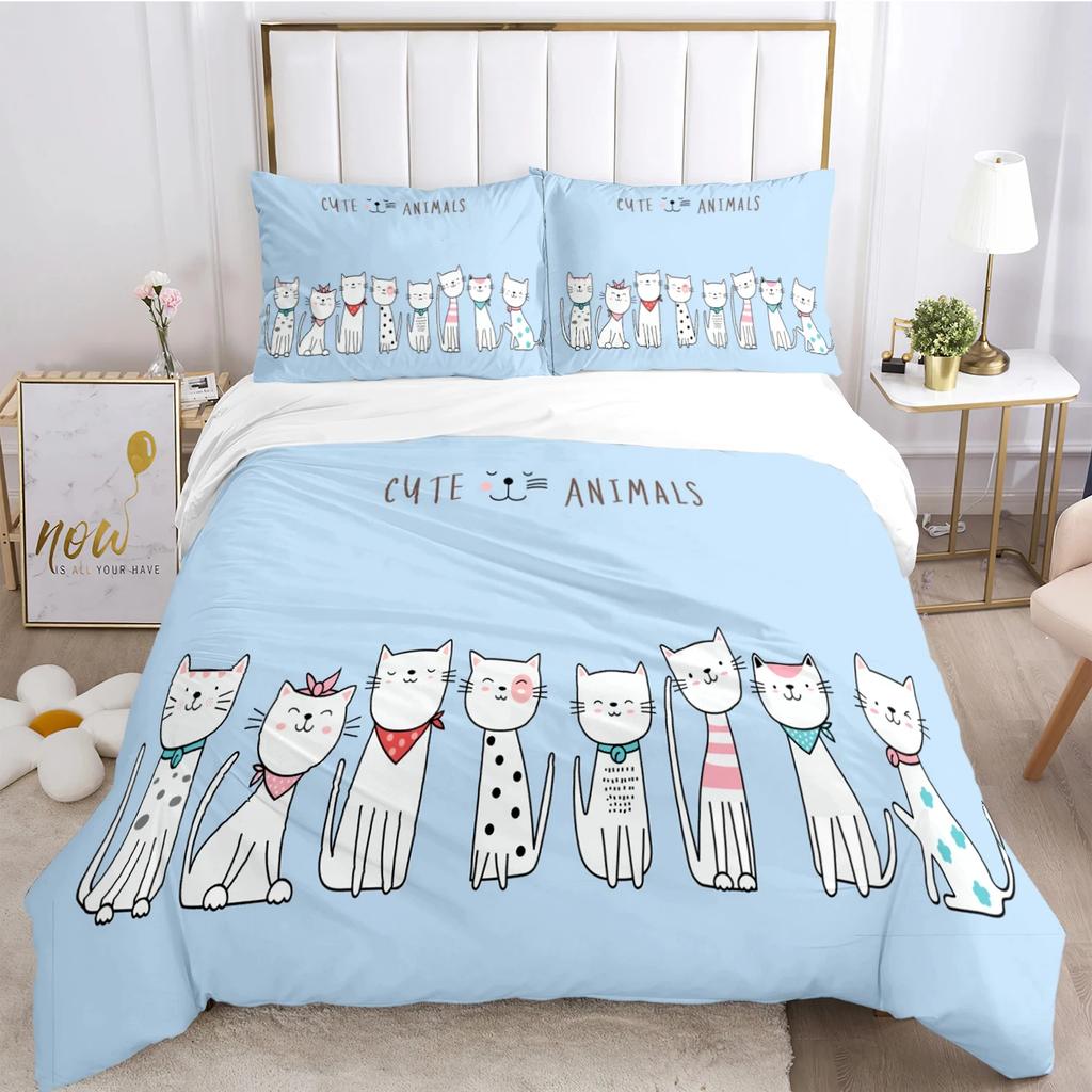 Comforter Fashion Cartoon Bedding Set Cat Dog Animal Soft And S For Teens Boys Single/Twin/Queen/King