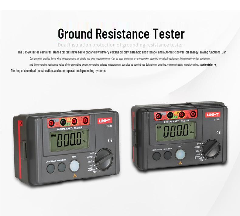 Uni-T UT521/UT522 Ground Resistance Tester with Double Insulation & Lightning Protection