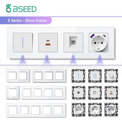 BSEED 1/2Gang Wall Light Switches 1/2Way TV/ST/CAT6/Dimmer Function Parts EU Socket USB Type-c Glass Frames DIY Free Combination