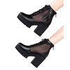 Soft leather mesh boots hollow mesh cool boots year summer breathable high thick heel thick sole Martin short boots