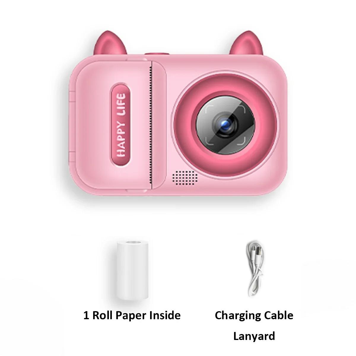 

Kids Instant Print Camera S6-Dual Lens/1080P Video/Music/Games/Thermal Printing 1 Roll Paper Included розовый