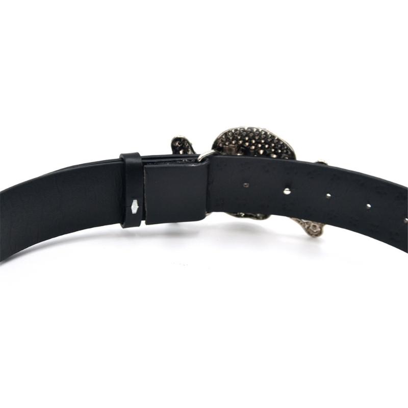 Punk Totenkopf Strass Nietenbesetzter Gürtel Für Männer Frauen Gothic Modeaccessoire mit Verstellbaren Schnallen