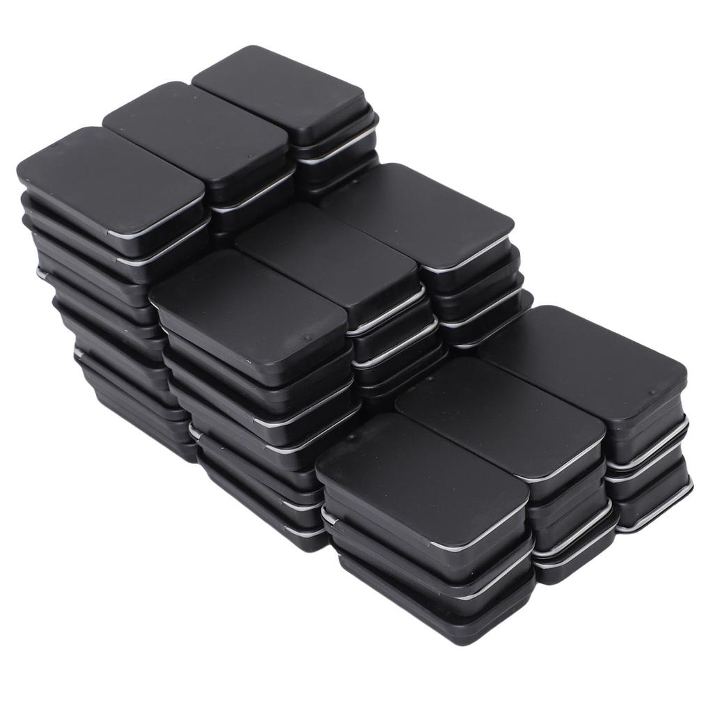 60pcs Small Tin Box Slide Top Rectangular Tin Containers for Candies Jewelry Crafts Lip Balm Storage Black