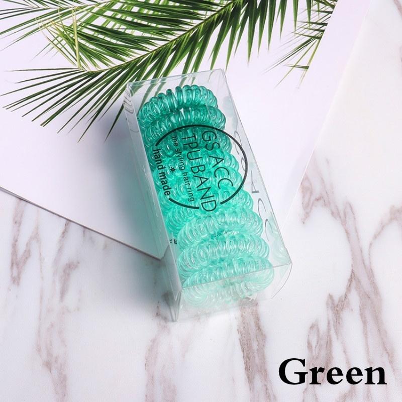 9pcs/box Telephone Cord Wire Hair Ties Colorful Elastic TPU Spiral Coil Scrunchies Hair Ring Band