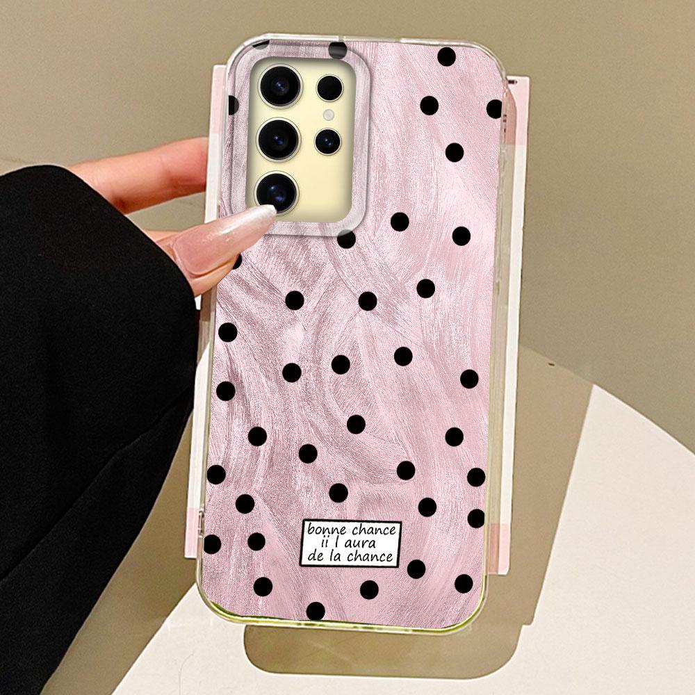 Black Circular Dots Feather Texture Phone Case for Samsung Galaxy S25 Edge S24 S23 S22 S21 FE Plus Ultra Women Girls Shell Cover