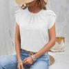 Ladies Summer Irregular Short Sleeve O Neck Solid Color Casual Pullover Blouse Shirt Top