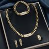 18K Gold Plated Cuban Chain Jewelry Set With Rhinestone Accents Women Necklace Bracelet Earrings