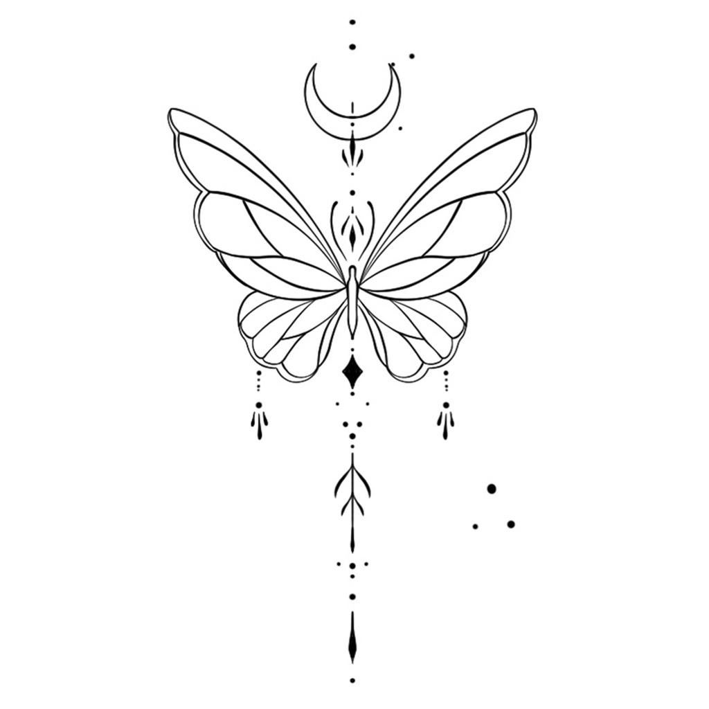 Sticker Tatuaggio Adesivo Lunga Striscia Totem Linea Dita Multi-Immagine Fiore Semplice Liscio Sole Luna Stella Schiena Vita Colonna Vertebrale