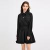 Ledian Detachable Bow Elastic Waist Long Sleeve Shirt Dress