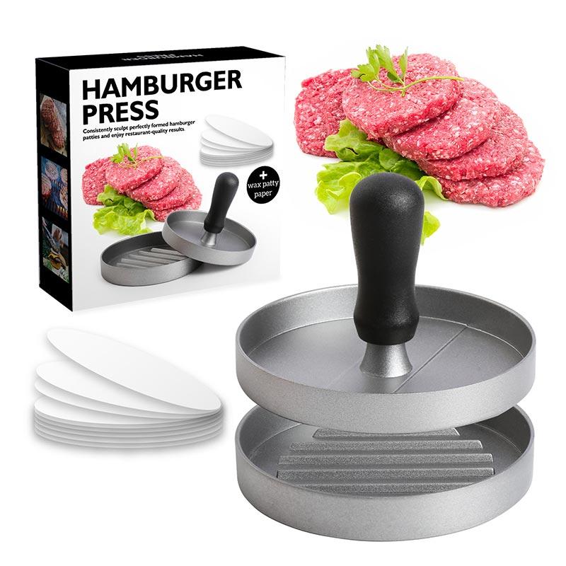 Aluminum Alloy Hamburger Meat Compactor,Plastic Handle Round Food Shrimp Cake Beef Cake Mold,Press Type Hamburger Meat Press
