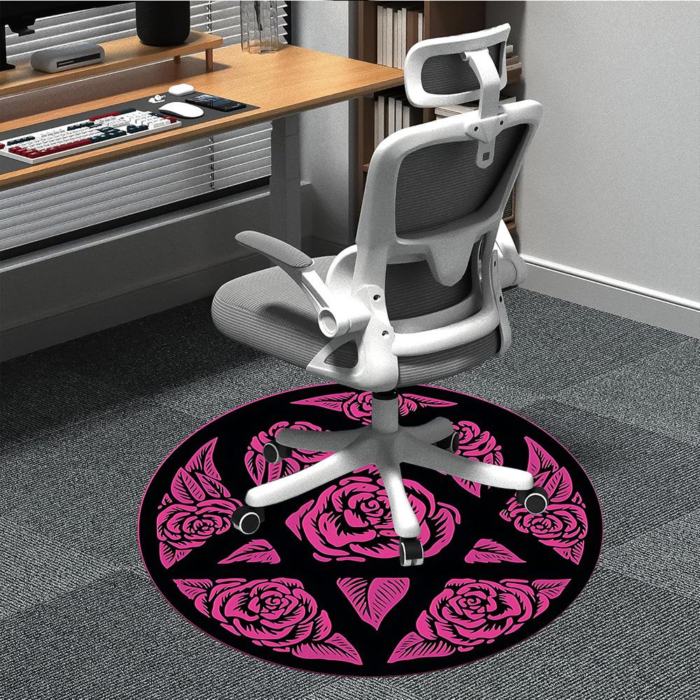1 Stück Rose Floral Büro Runder Teppich, Unter Bürostühlen Schlafzimmer Wohnzimmer Heimdekoration, Raumdeko, In verschiedenen Größen erhältlich