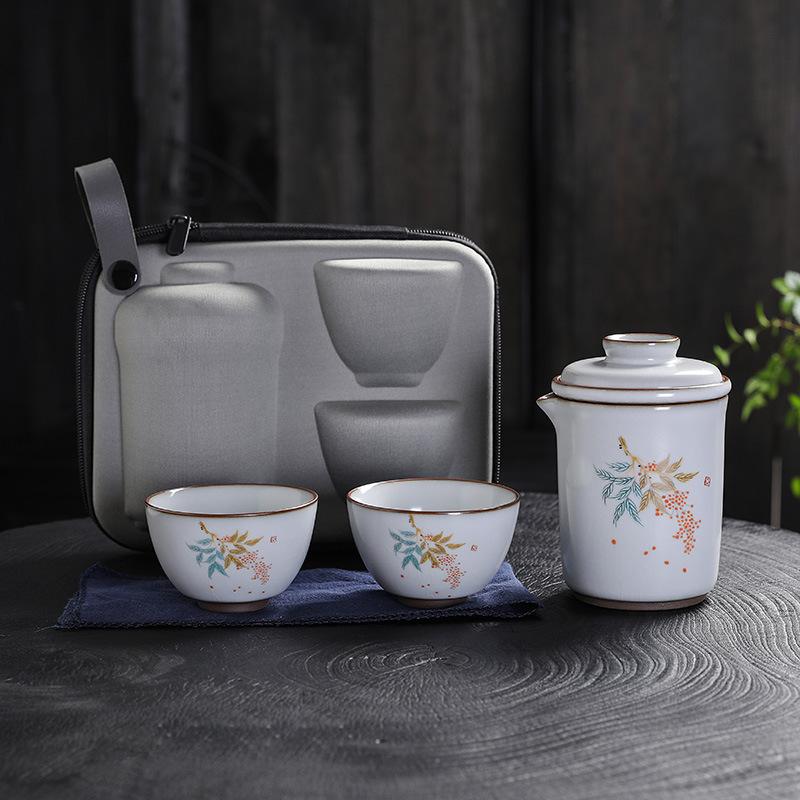 Ru Kiln Kuaike Cup Car Portable Travel Kung Fu Tea Set One Pot Two Cups Ceramic Ru Porcelain Customization