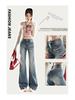 American Retro Mid-Waist Micro-Flare Jeans for Women - 2025 Autumn, Loose Fit, Crease Design