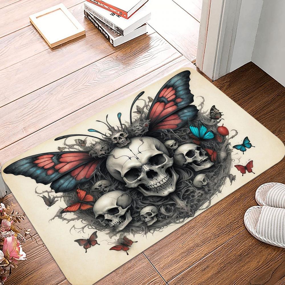 Evil Flowers and Skeleton Terror Anti Slip Door Mat Floor Mat Carpet Carpet Kitchen Entrance Home Balcony Foot Mat