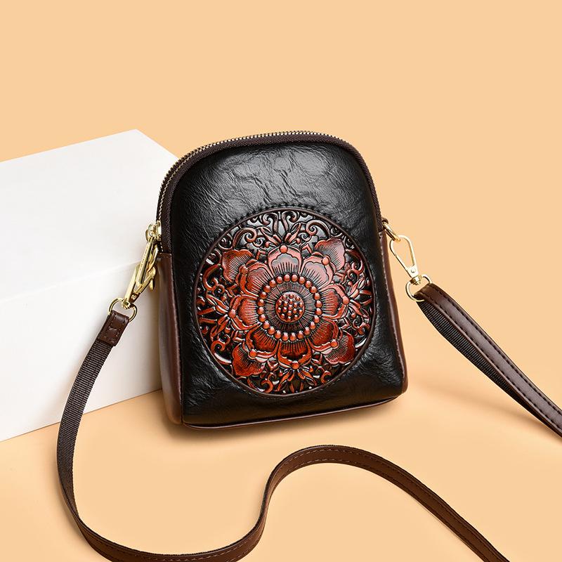 Single Shoulder Bag, Retro Peony Flower Embossed Texture, Crossbody Bag, Crossbody Bag, New Chinese Style Leisure Commuting Bag