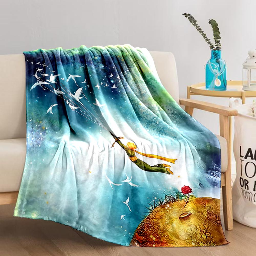 Little Prince Inspired blanket with Birds and Starry Sky Design blanket, suitable for use in the bedroom, living room, on the sofa