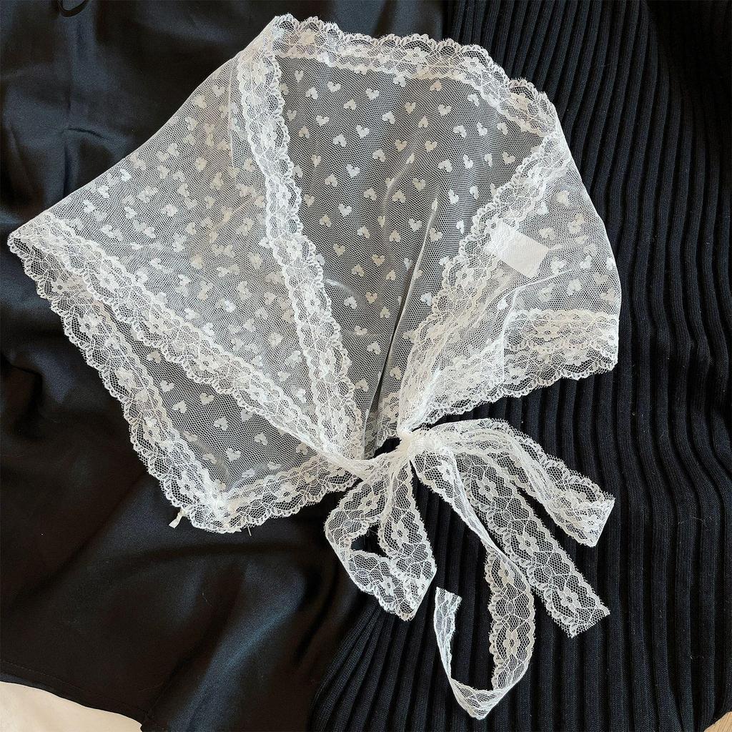2026 Pastoral Style Lace Triangle Scarf Headband - Sweet Temperament Retro Plaid Ribbon Accessory.