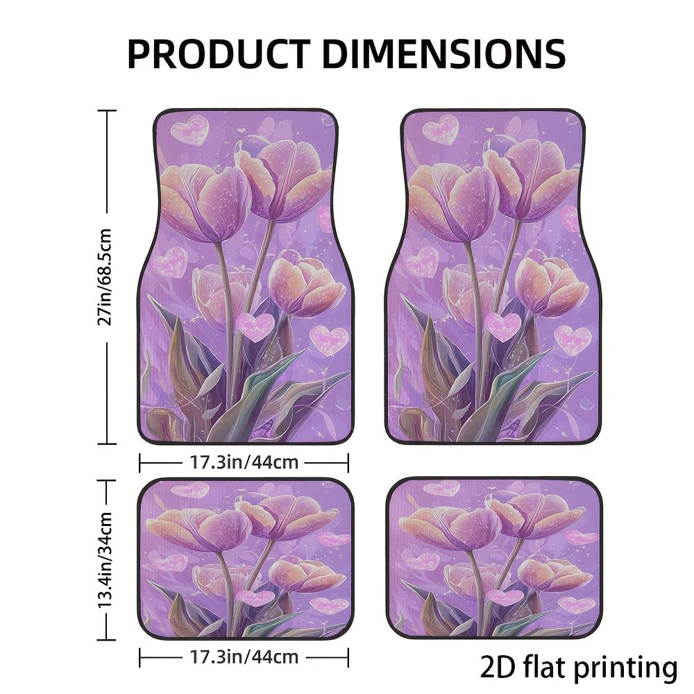 4pcs Car Floor Mats, Pink Heart Surrounding Flowers Dreamy Pattern Polyester Material Universal Fit Easy To Clean All-Season Use