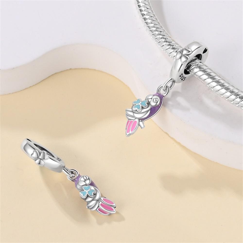 Original Copper Charms Luxury Purple Parrot Animal Pendant Beads Fit Bracelet Diy Women Making Delicate Gift