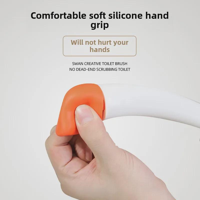 Perie de toaletă cu mâner lung în formă de lebădă cu bază – Fără colțuri moarte pentru o curățare ușoară