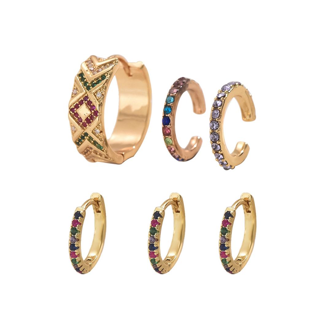 Light luxury fashion court stud earrings simple inlay color zircon design ear buckle earrings