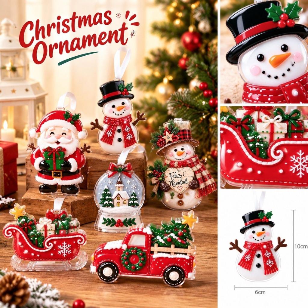 Snowman, Santa and 2D Acrylic Hanging Ornament for Holiday Home Door Handle Decoration