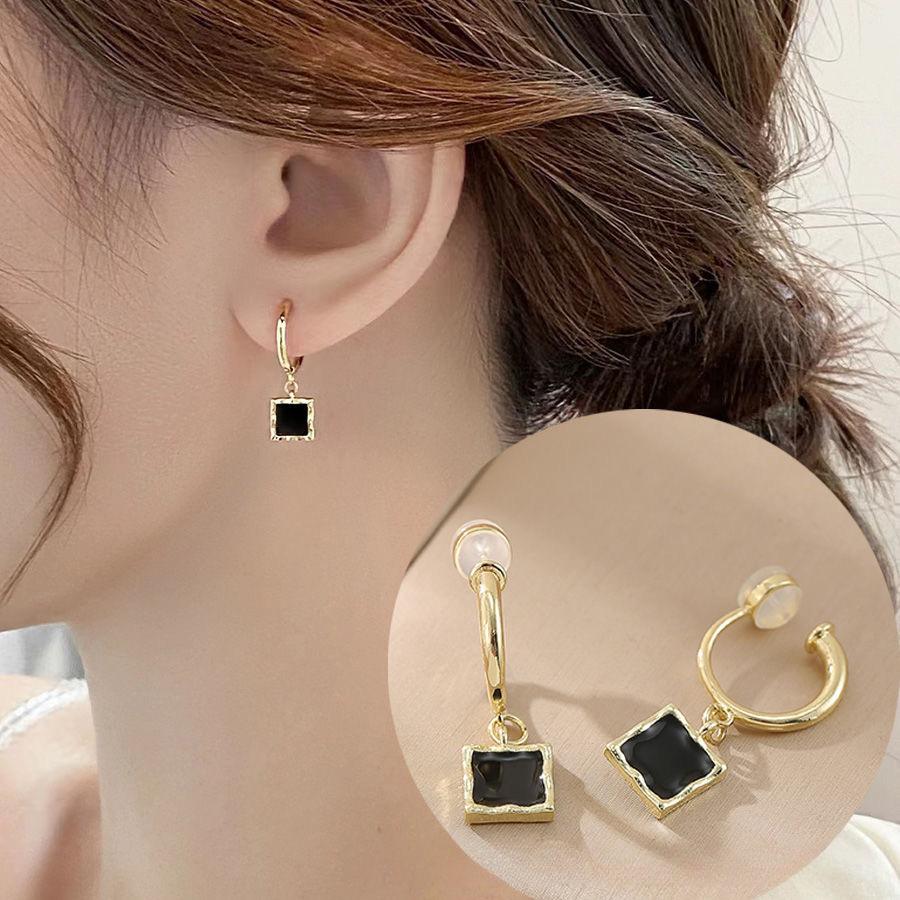 No Piercing Clip pentru ureche Cercei negri Cercei cu clip pătrați de lux Cercei noi