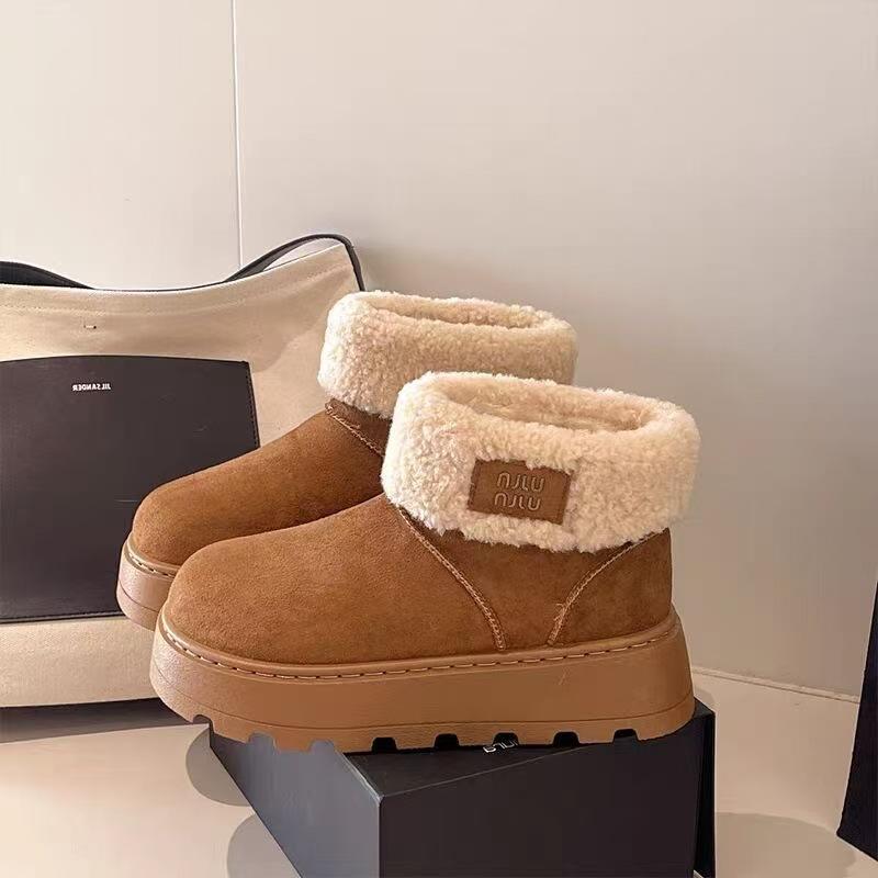 

Thick-bottomed fleece thickened winter snow boots with integrated fur, new waterproof medium tube warm fleece 35【foot length 22.5cm】 верблюд