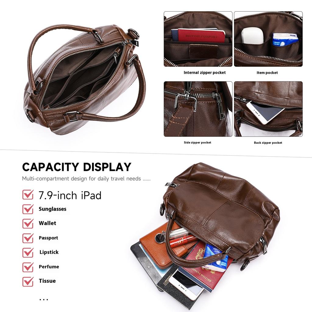 Women's Bag Large Capacity Premium Feeling First Layer Cowhide Women's Shoulder Messenger Bag Casual Handbag Women