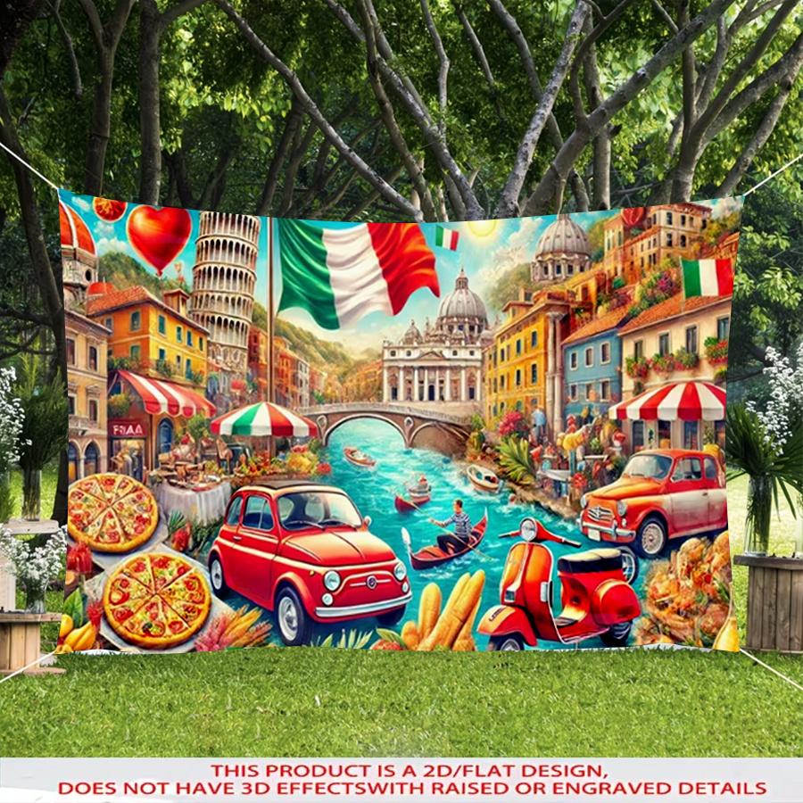 1pc 2D Italian Theme Decorative Banner Leaning Tower of Pisa Rome Landmark Print Backdrop Living Room Bedroom Wall Decor Banner Garden