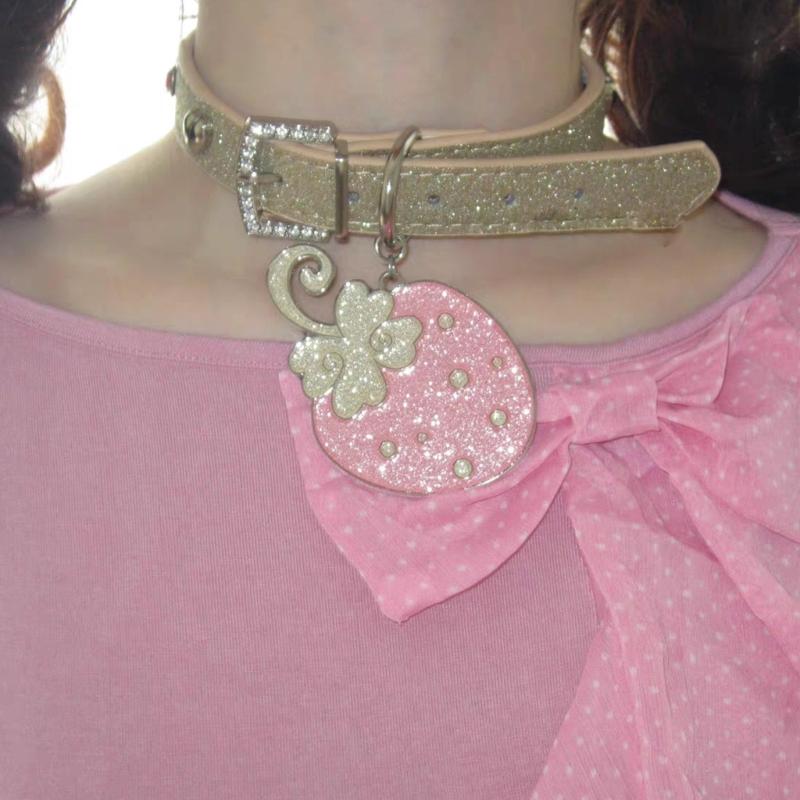 Strawberry Shaped Leather Collar Necklace With Sparkling Rhinestones For Casual Party And Street Fashion Fashion Accessories